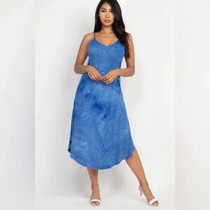 NWT Capella Blue Tie Dye Tank Round Hem Dress Sz L